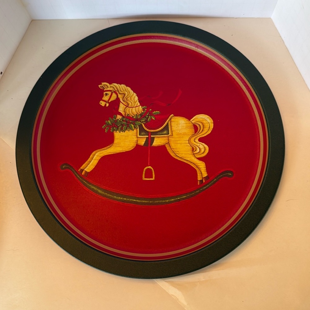 Wang’s Serving Tray 12” Festive Red Rocking Horse Holiday Decor